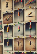 different resistor photos nailed to a wall