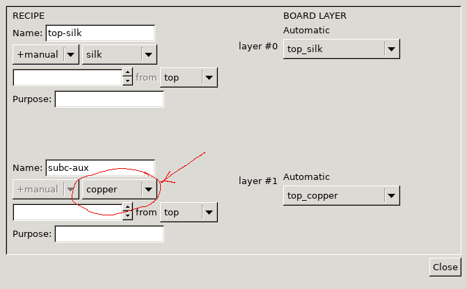 layer binding dialog with subc-aux layer type marked