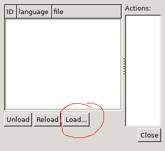 empty manage scripts dialog with the load button marked